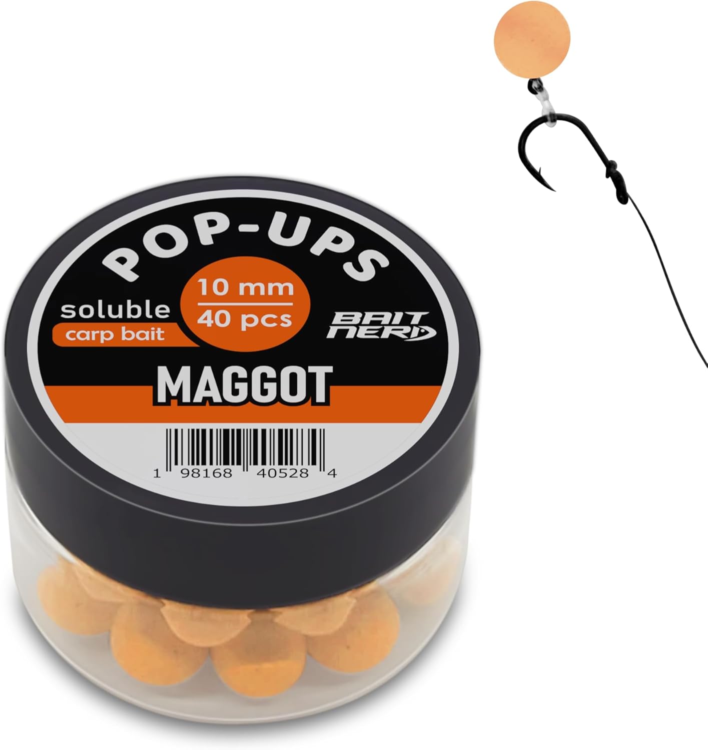 BAIT NERD Pop Ups 40pcs, 10mm, Maggot Natural Premium Floating Pop-Up Boilies | Carp Fishing Bait | for Hair Rig, Chod Rig, Flat Feeder | Carp, Buffalo, Catfish