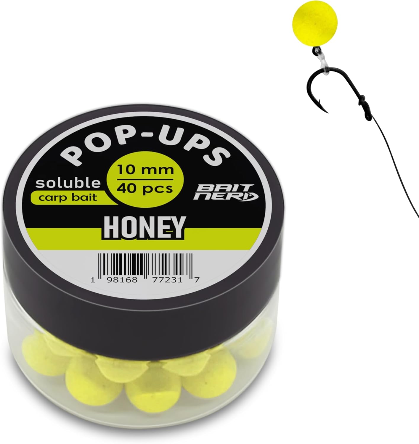 BAIT NERD Pop Ups 40pcs, 10mm, Honey Natural Premium Floating Pop-Up Boilies | Carp Fishing Bait | for Hair Rig, Chod Rig, Flat Feeder | Carp, Buffalo, Catfish
