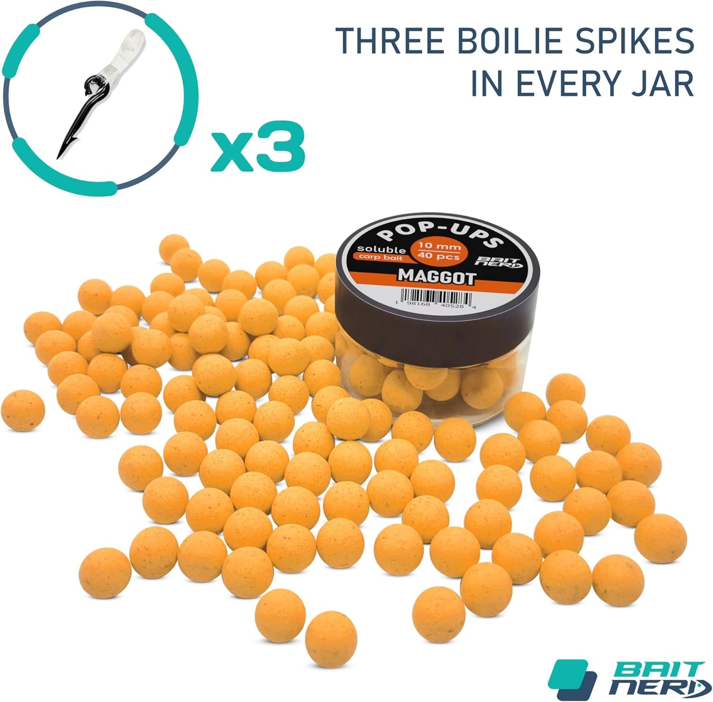 BAIT NERD Pop Ups 40pcs, 10mm, Maggot Natural Premium Floating Pop-Up Boilies | Carp Fishing Bait | for Hair Rig, Chod Rig, Flat Feeder | Carp, Buffalo, Catfish